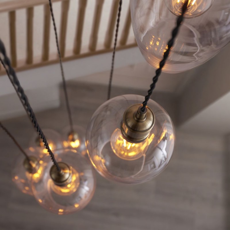- Marinella - Antique Brass 7 Light Cluster Pendant with Clear Glass Ambience-120646 - Marinella - Antique Brass 7 Light Cluster Pendant with Clear Glass
