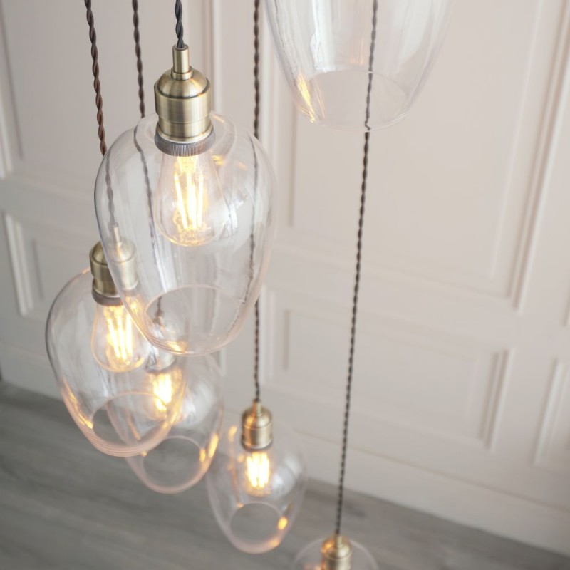 - Marinella - Antique Brass 7 Light Cluster Pendant with Clear Glass Ambience-120646 - Marinella - Antique Brass 7 Light Cluster Pendant with Clear Glass