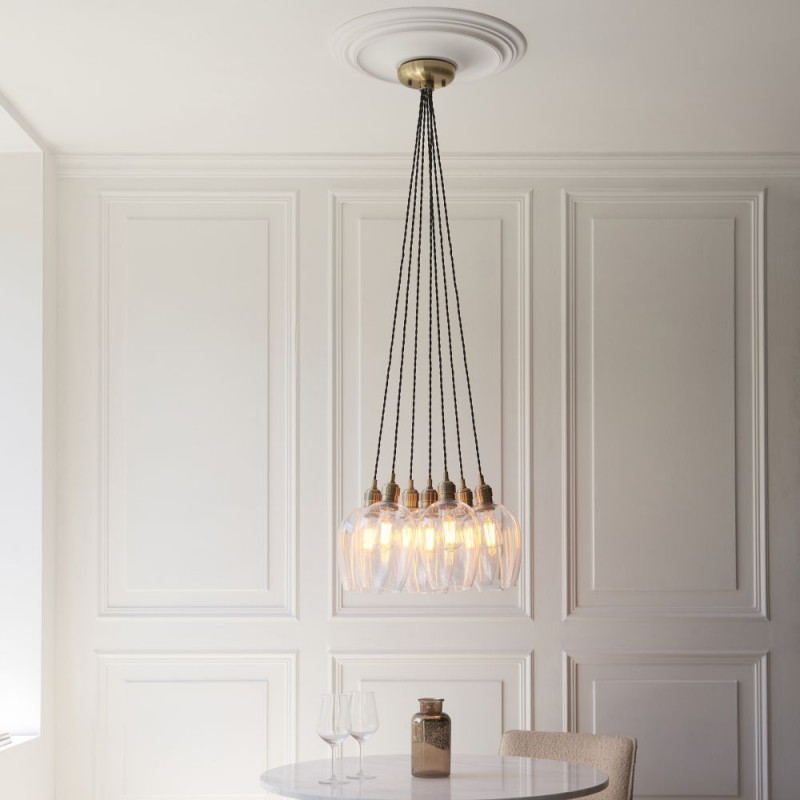 - Marinella - Antique Brass 7 Light Cluster Pendant with Clear Glass Ambience-120647 - Marinella - Antique Brass 7 Light Cluster Pendant with Clear Glass