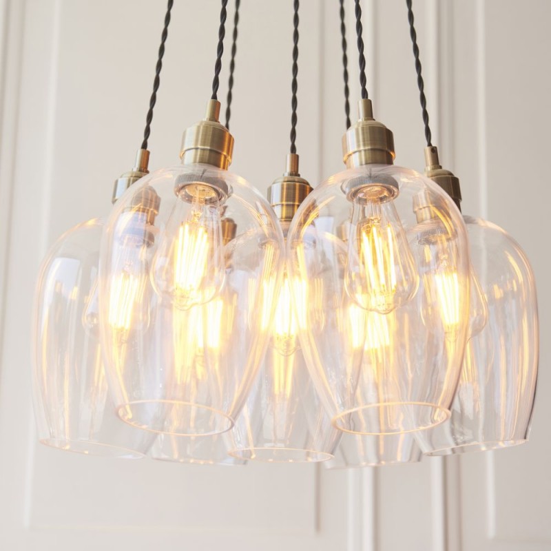 - Marinella - Antique Brass 7 Light Cluster Pendant with Clear Glass Ambience-120647 - Marinella - Antique Brass 7 Light Cluster Pendant with Clear Glass