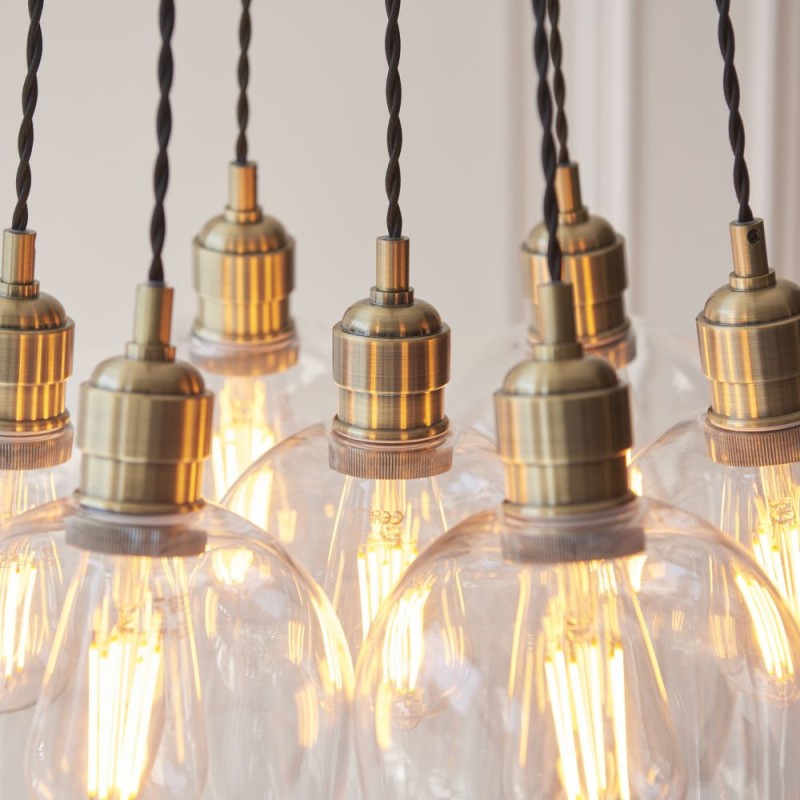 - Marinella - Antique Brass 7 Light Cluster Pendant with Clear Glass Ambience-120647 - Marinella - Antique Brass 7 Light Cluster Pendant with Clear Glass