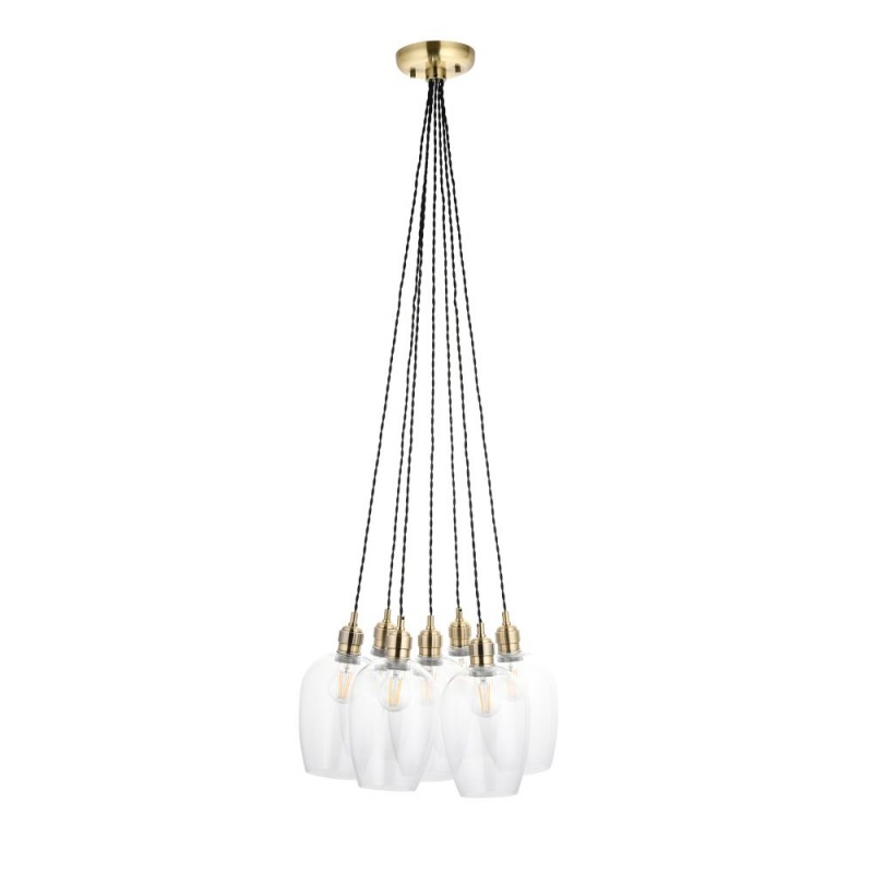 - Marinella - Antique Brass 7 Light Cluster Pendant with Clear Glass Ambience-120647 - Marinella - Antique Brass 7 Light Cluster Pendant with Clear Glass