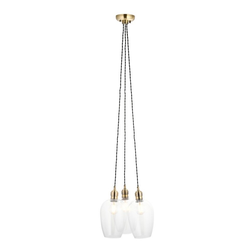 - Marinella - Antique Brass 3 Light Cluster Pendant with Clear Glass Ambience-120648 - Marinella - Antique Brass 3 Light Cluster Pendant with Clear Glass