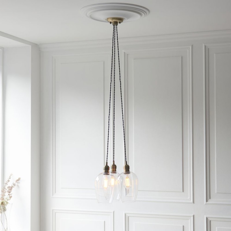 - Marinella - Antique Brass 3 Light Cluster Pendant with Clear Glass Ambience-120648 - Marinella - Antique Brass 3 Light Cluster Pendant with Clear Glass
