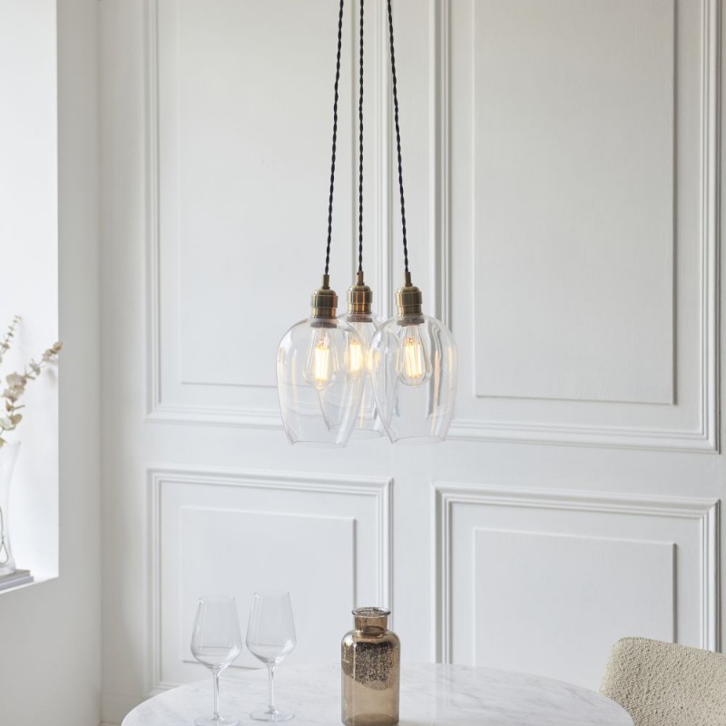 - Marinella - Antique Brass 3 Light Cluster Pendant with Clear Glass Ambience-120648 - Marinella - Antique Brass 3 Light Cluster Pendant with Clear Glass