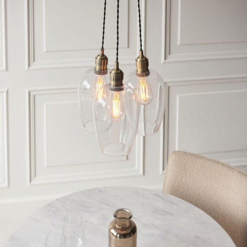 - Marinella - Antique Brass 3 Light Cluster Pendant with Clear Glass Ambience-120648 - Marinella - Antique Brass 3 Light Cluster Pendant with Clear Glass