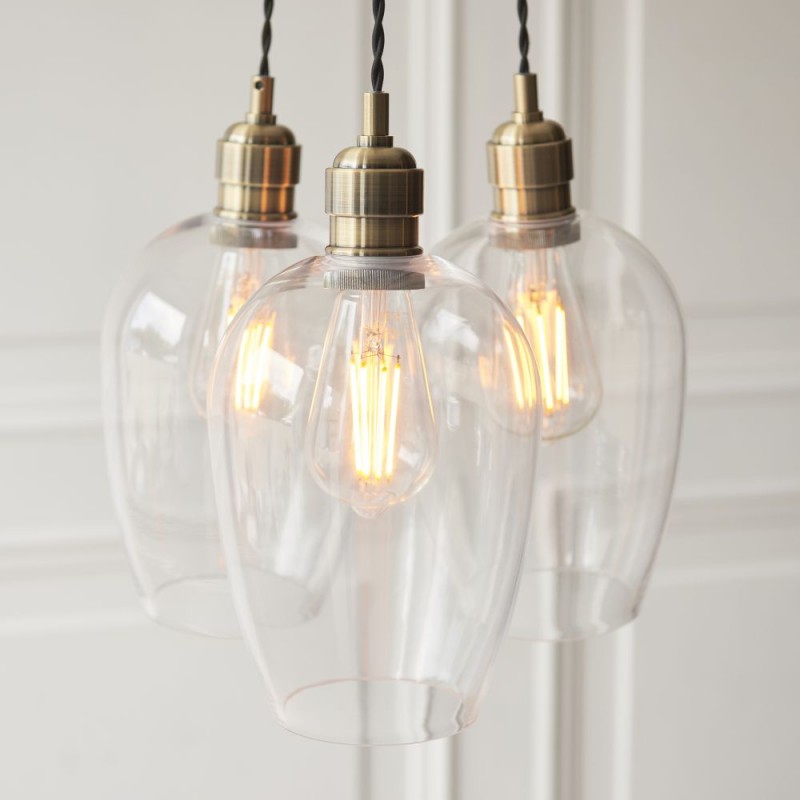 - Marinella - Antique Brass 3 Light Cluster Pendant with Clear Glass Ambience-120648 - Marinella - Antique Brass 3 Light Cluster Pendant with Clear Glass