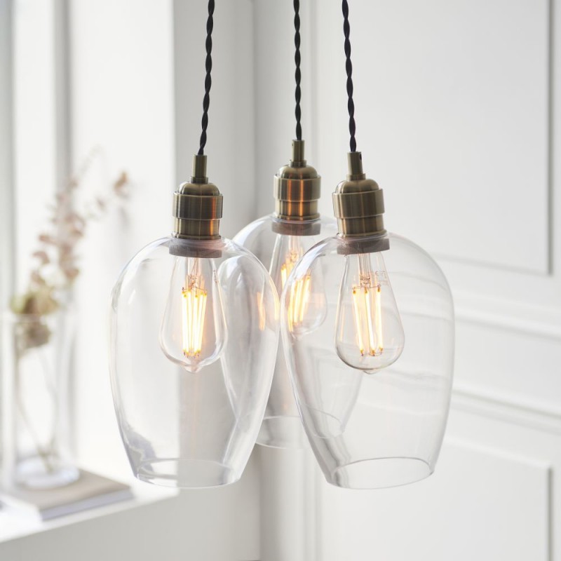 - Marinella - Antique Brass 3 Light Cluster Pendant with Clear Glass Ambience-120648 - Marinella - Antique Brass 3 Light Cluster Pendant with Clear Glass
