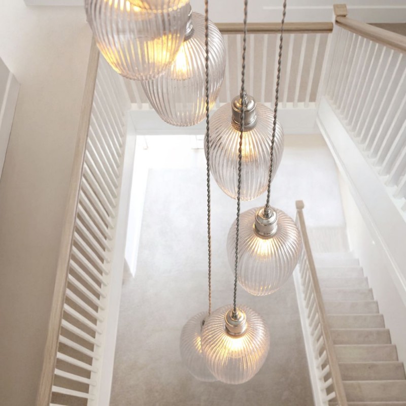 Ceiling Lights - Marinella - Bright Nickel 13 Light Cluster Pendant with Clear Ribbed Glass Ambience-120653 - Marinella - Bright Nickel 13 Light Cluster Pendant with Clear Ribbed Glass