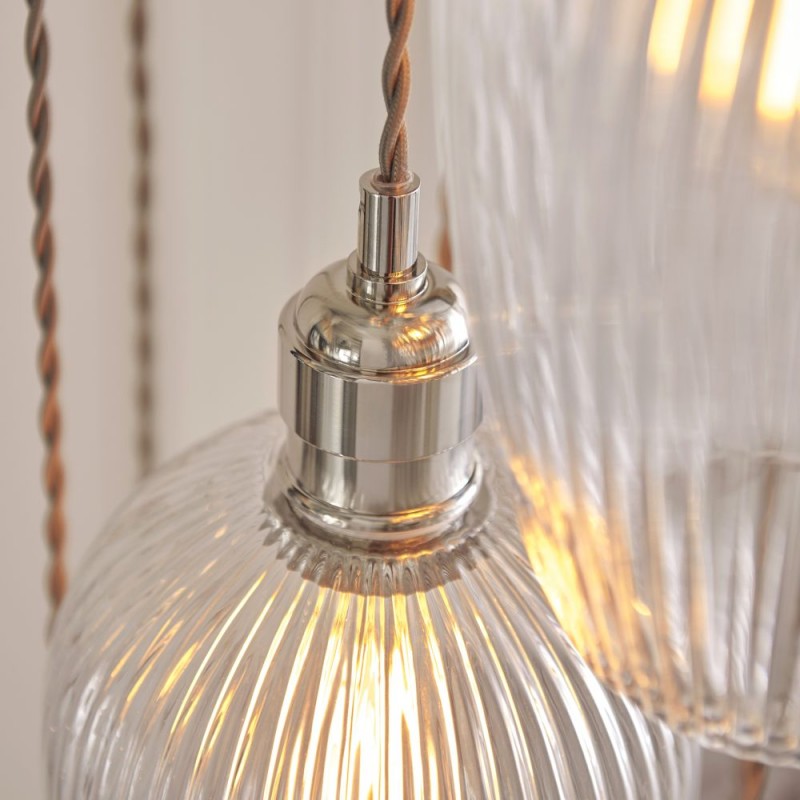 Ceiling Lights - Marinella - Bright Nickel 13 Light Cluster Pendant with Clear Ribbed Glass Ambience-120653 - Marinella - Bright Nickel 13 Light Cluster Pendant with Clear Ribbed Glass
