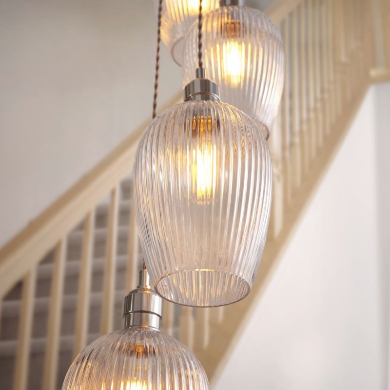 Ceiling Lights - Marinella - Bright Nickel 13 Light Cluster Pendant with Clear Ribbed Glass Ambience-120653 - Marinella - Bright Nickel 13 Light Cluster Pendant with Clear Ribbed Glass