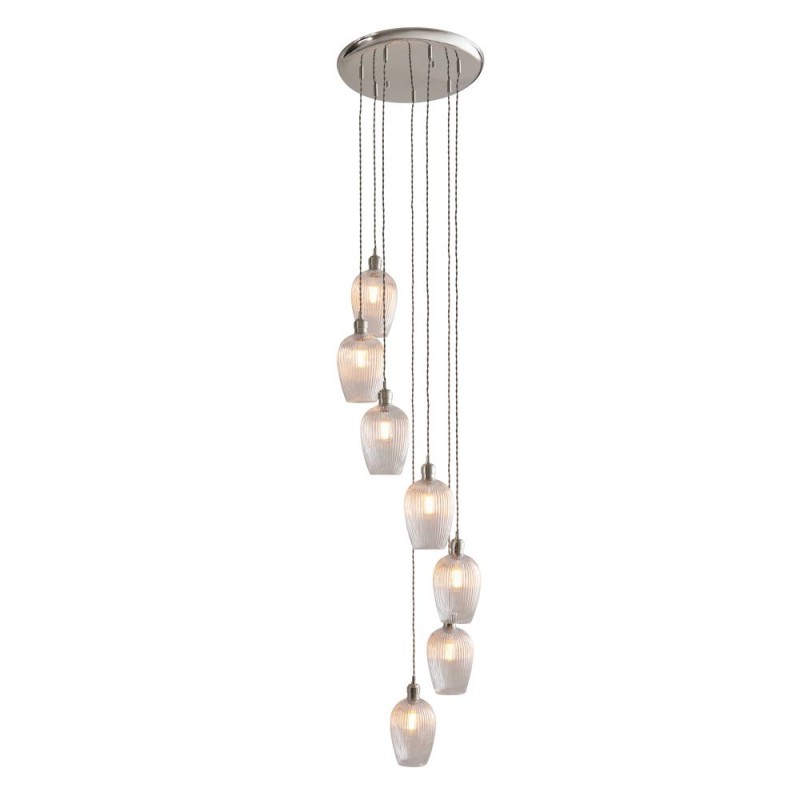 - Marinella - Bright Nickel 7 Light Cluster Pendant with Clear Ribbed Glass Ambience-120650 - Marinella - Bright Nickel 7 Light Cluster Pendant with Clear Ribbed Glass