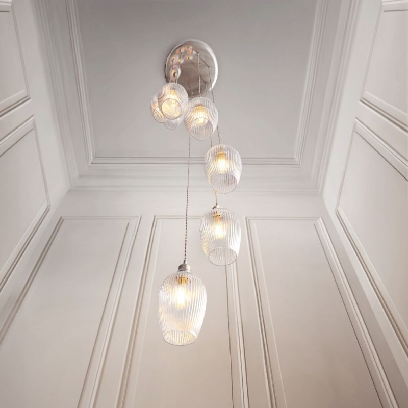 - Marinella - Bright Nickel 7 Light Cluster Pendant with Clear Ribbed Glass Ambience-120650 - Marinella - Bright Nickel 7 Light Cluster Pendant with Clear Ribbed Glass
