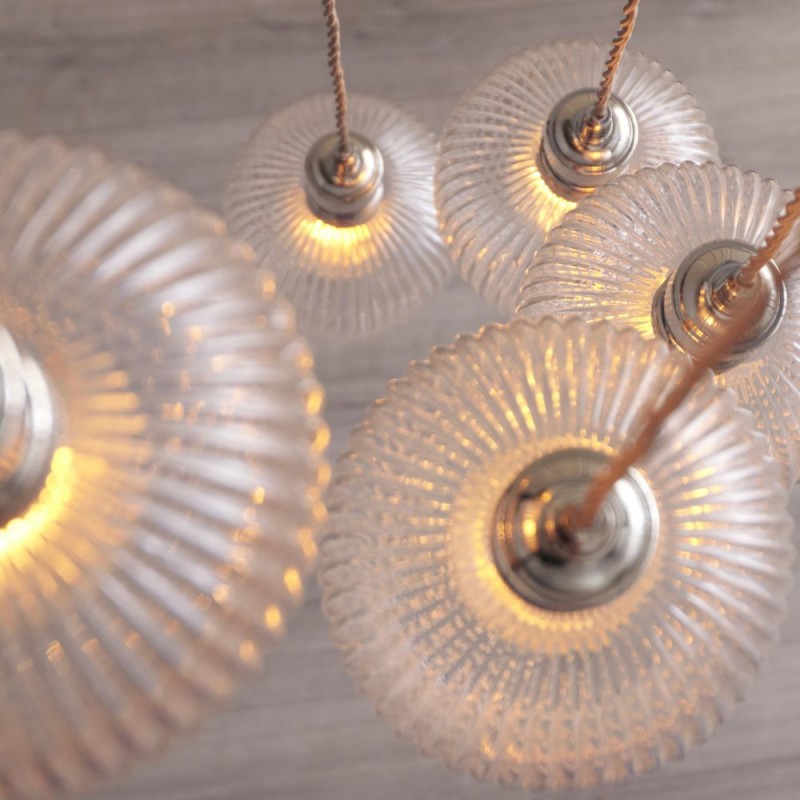 - Marinella - Bright Nickel 7 Light Cluster Pendant with Clear Ribbed Glass Ambience-120650 - Marinella - Bright Nickel 7 Light Cluster Pendant with Clear Ribbed Glass
