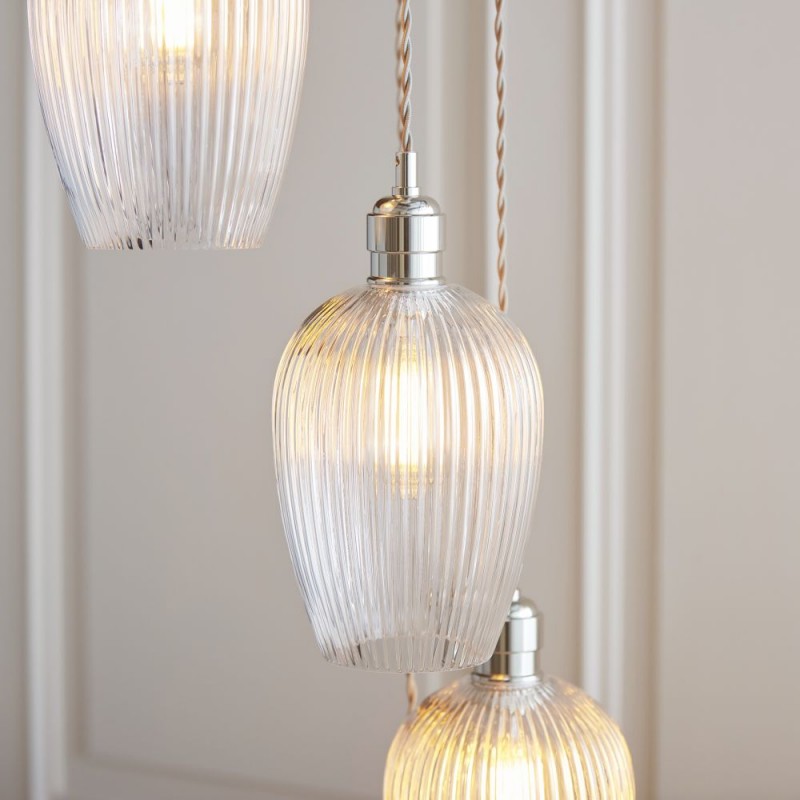 - Marinella - Bright Nickel 7 Light Cluster Pendant with Clear Ribbed Glass Ambience-120650 - Marinella - Bright Nickel 7 Light Cluster Pendant with Clear Ribbed Glass