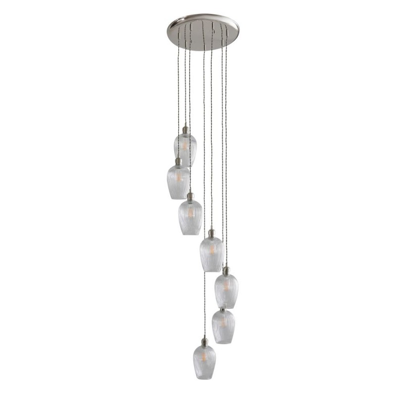 - Marinella - Bright Nickel 7 Light Cluster Pendant with Clear Ribbed Glass Ambience-120650 - Marinella - Bright Nickel 7 Light Cluster Pendant with Clear Ribbed Glass