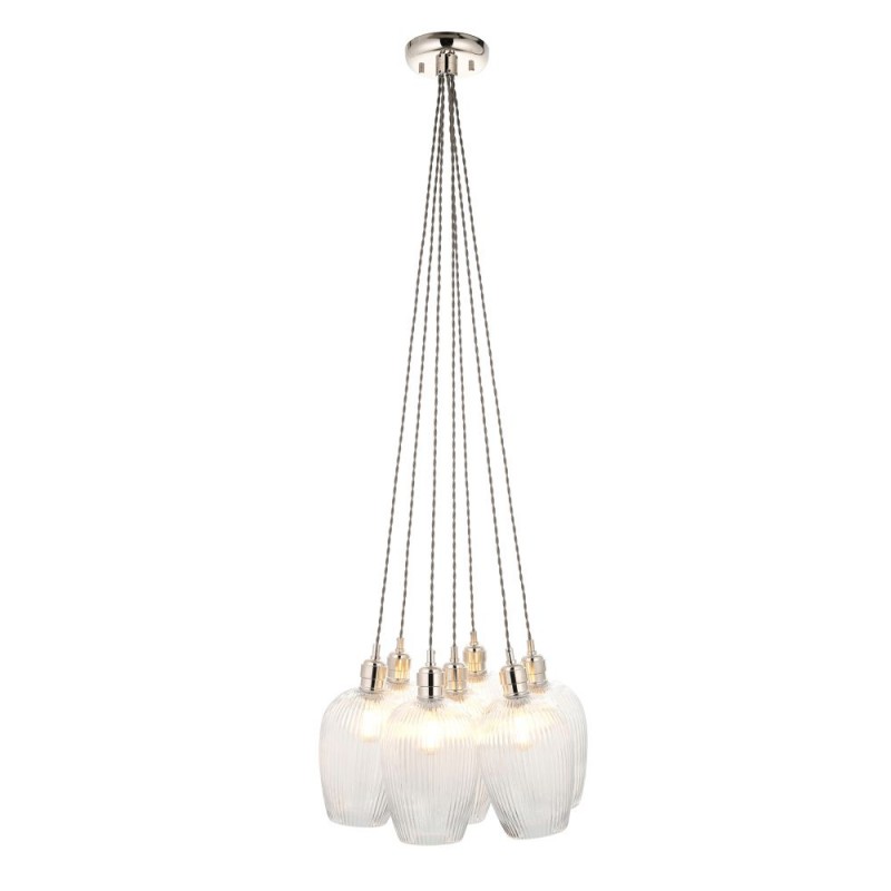 - Marinella - Bright Nickel 7 Light Cluster Pendant with Clear Ribbed Glass Ambience-120651 - Marinella - Bright Nickel 7 Light Cluster Pendant with Clear Ribbed Glass