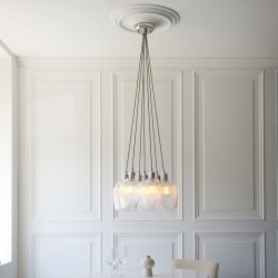 Marinella - Bright Nickel 7 Light Cluster Pendant with Clear Ribbed Glass Marinella - Bright Nickel 7 Light Cluster Pendant with Clear Ribbed Glass