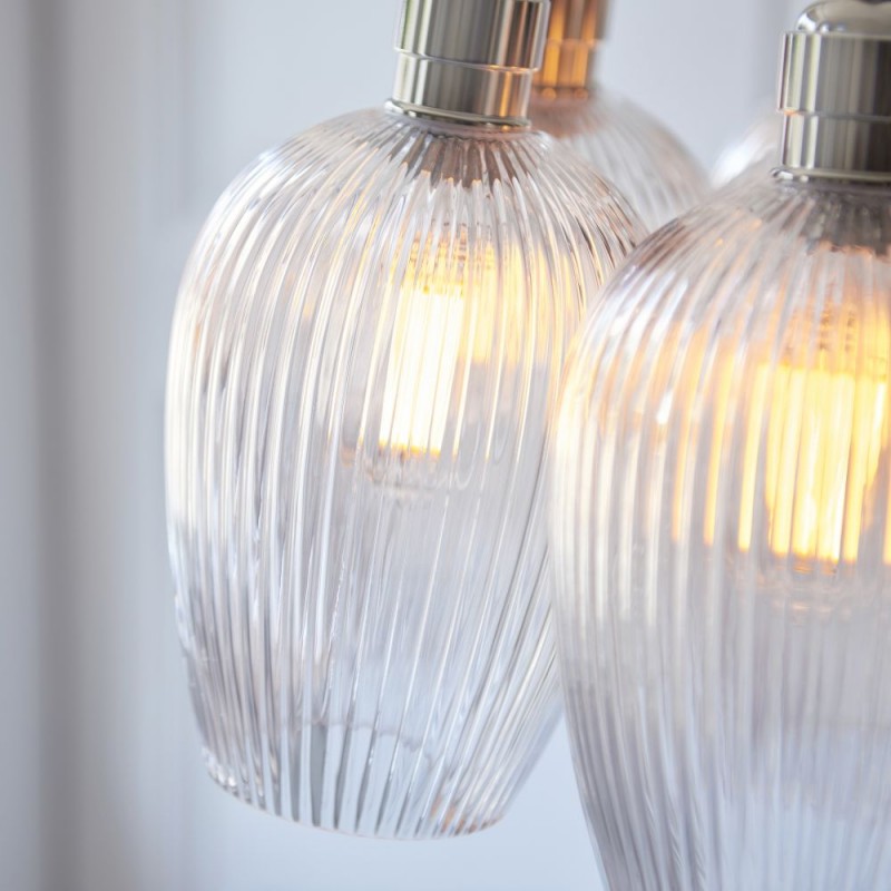 - Marinella - Bright Nickel 7 Light Cluster Pendant with Clear Ribbed Glass Ambience-120651 - Marinella - Bright Nickel 7 Light Cluster Pendant with Clear Ribbed Glass