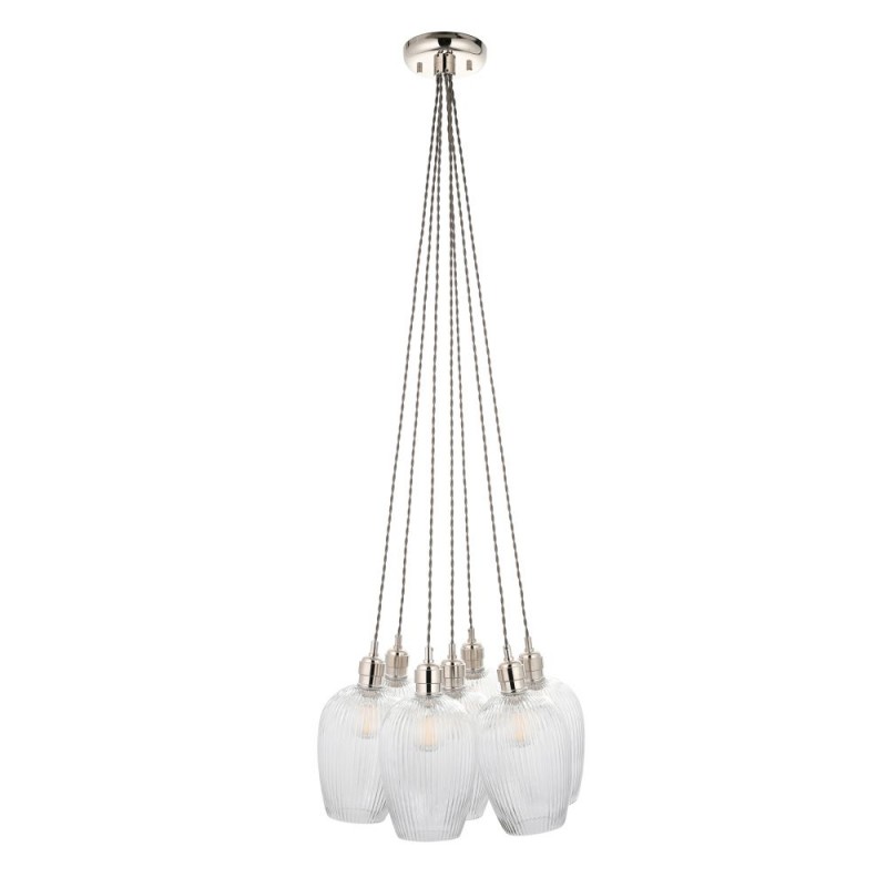 - Marinella - Bright Nickel 7 Light Cluster Pendant with Clear Ribbed Glass Ambience-120651 - Marinella - Bright Nickel 7 Light Cluster Pendant with Clear Ribbed Glass