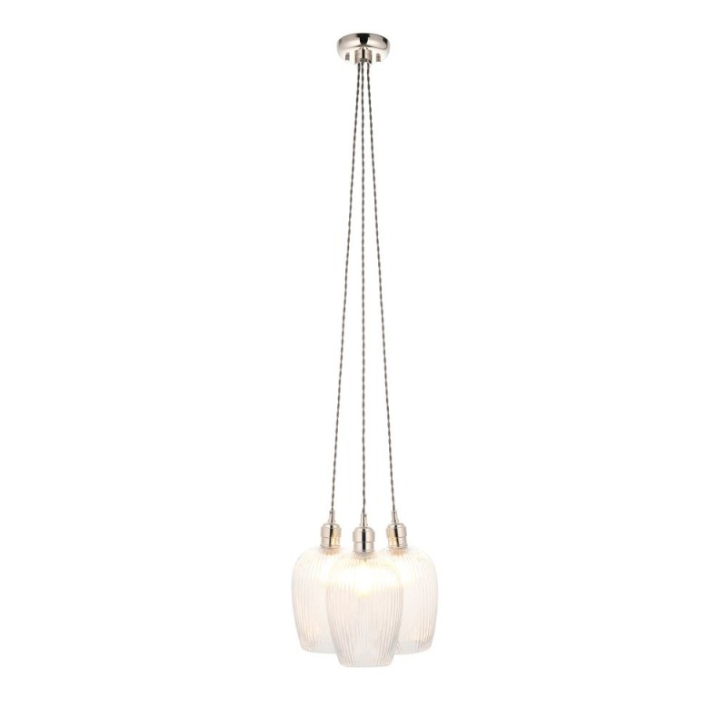 - Marinella - Bright Nickel 3 Light Cluster Pendant with Clear Ribbed Glass Ambience-120652 - Marinella - Bright Nickel 3 Light Cluster Pendant with Clear Ribbed Glass