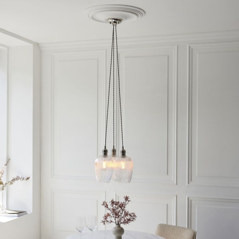 - Marinella - Bright Nickel 3 Light Cluster Pendant with Clear Ribbed Glass Ambience-120652 - Marinella - Bright Nickel 3 Light Cluster Pendant with Clear Ribbed Glass