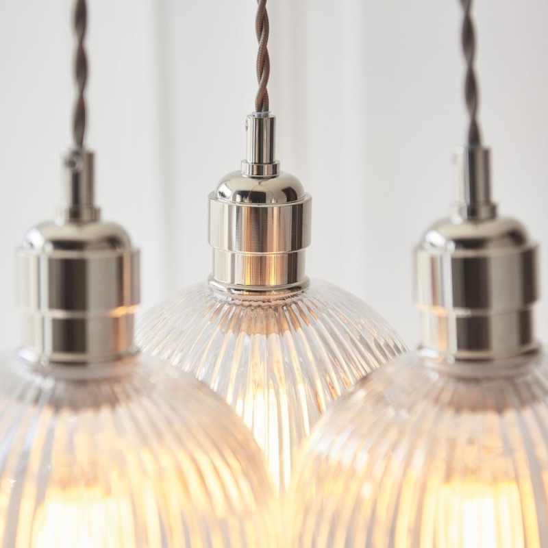 - Marinella - Bright Nickel 3 Light Cluster Pendant with Clear Ribbed Glass Ambience-120652 - Marinella - Bright Nickel 3 Light Cluster Pendant with Clear Ribbed Glass
