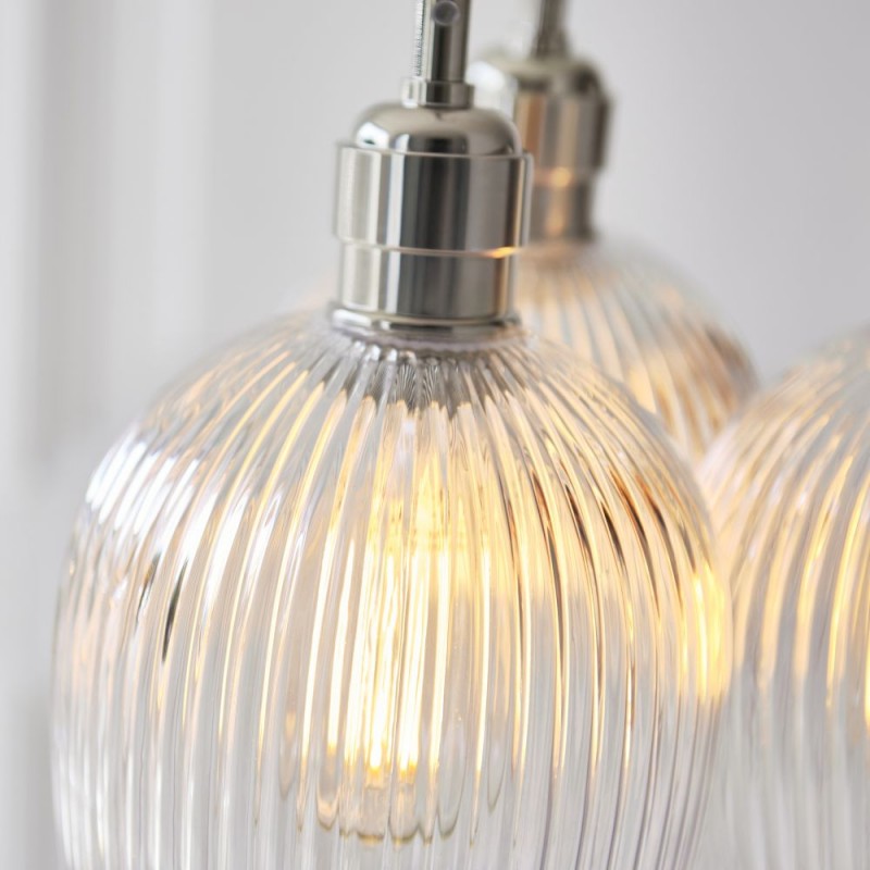 - Marinella - Bright Nickel 3 Light Cluster Pendant with Clear Ribbed Glass Ambience-120652 - Marinella - Bright Nickel 3 Light Cluster Pendant with Clear Ribbed Glass