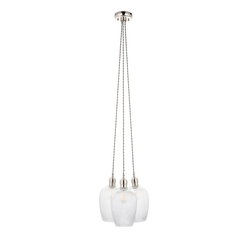 - Marinella - Bright Nickel 3 Light Cluster Pendant with Clear Ribbed Glass Ambience-120652 - Marinella - Bright Nickel 3 Light Cluster Pendant with Clear Ribbed Glass