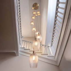 Marinella - Antique Brass 13 Light Cluster Pendant with Clear Ribbed Glass Marinella - Antique Brass 13 Light Cluster Pendant with Clear Ribbed Glass