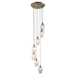 Marinella - Antique Brass 7 Light Cluster Pendant with Clear Ribbed Glass Marinella - Antique Brass 7 Light Cluster Pendant with Clear Ribbed Glass