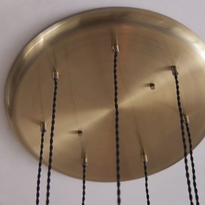- Marinella - Antique Brass 7 Light Cluster Pendant with Clear Ribbed Glass Ambience-120654 - Marinella - Antique Brass 7 Light Cluster Pendant with Clear Ribbed Glass