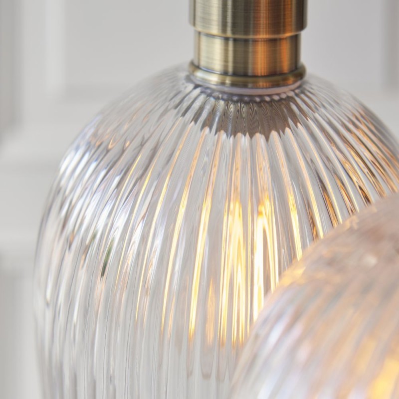 - Marinella - Antique Brass 3 Light Cluster Pendant with Clear Ribbed Glass Ambience-120656 - Marinella - Antique Brass 3 Light Cluster Pendant with Clear Ribbed Glass