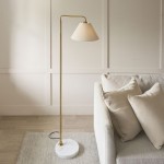 Wallbridge - Brushed Aged Brass & Marble Floor Lamp with Natural Linen Shade