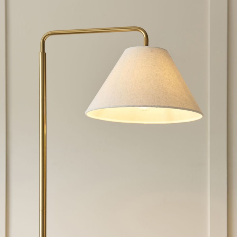 Endon-120743 - Wallbridge - Brushed Aged Brass & Marble Floor Lamp with Natural Linen Shade