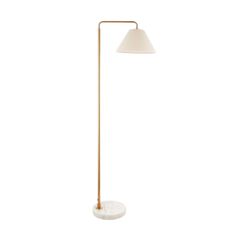 Endon-120743 - Wallbridge - Brushed Aged Brass & Marble Floor Lamp with Natural Linen Shade