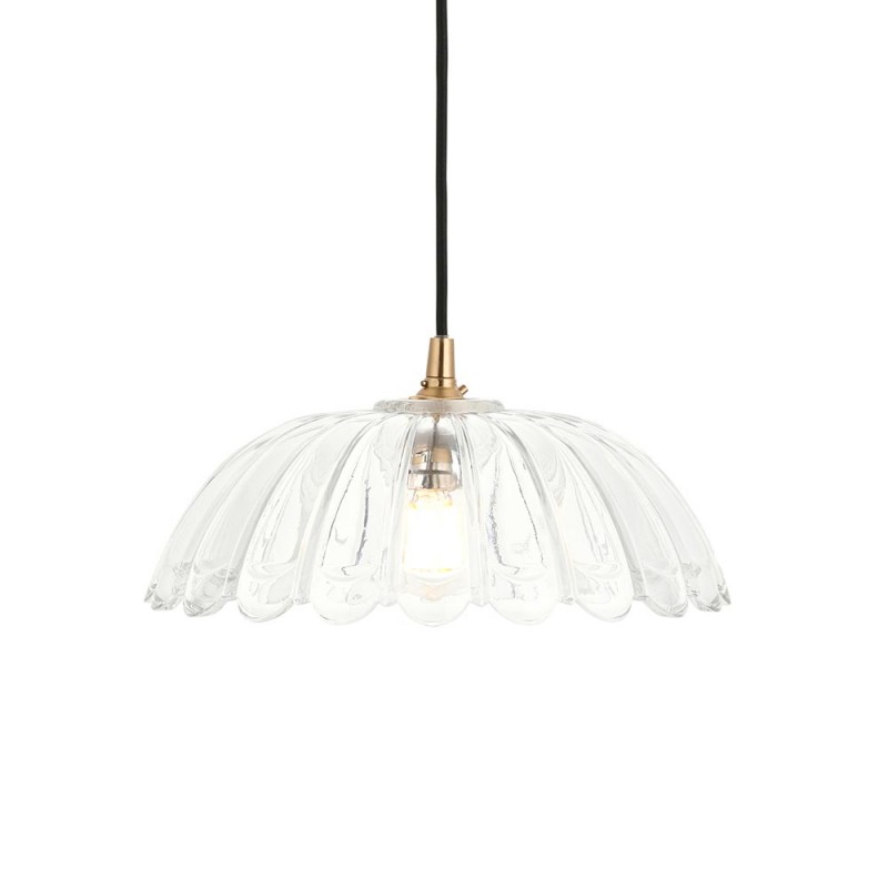 Endon-120750 - Eltham & Carnation - Brushed Aged Brass Pendant with Decorative Glass