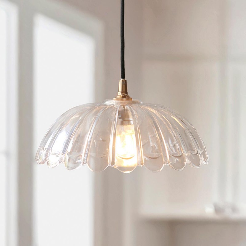Endon-120750 - Eltham & Carnation - Brushed Aged Brass Pendant with Decorative Glass
