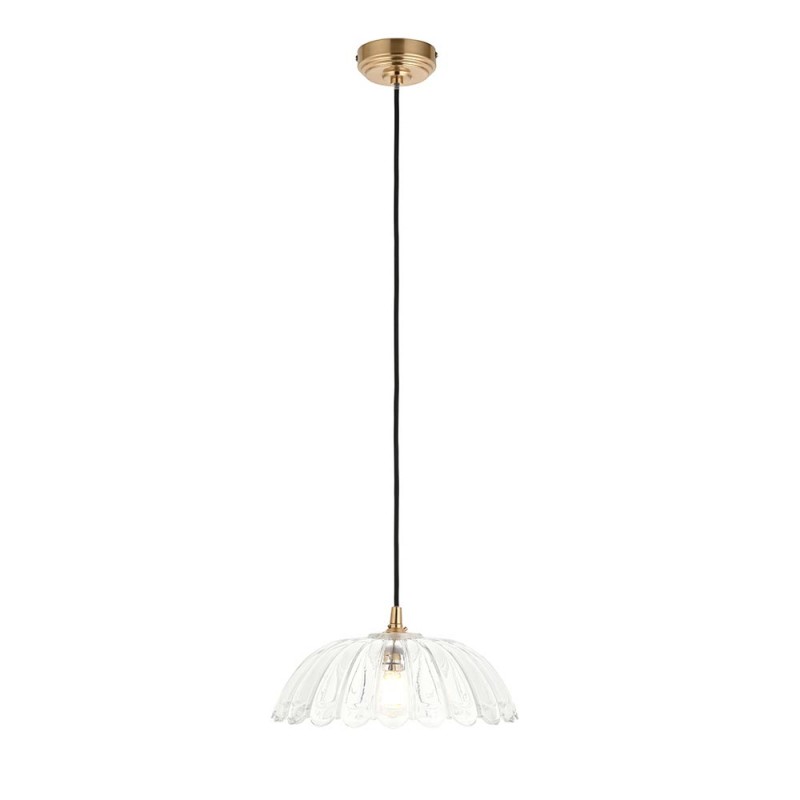 Endon-120750 - Eltham & Carnation - Brushed Aged Brass Pendant with Decorative Glass
