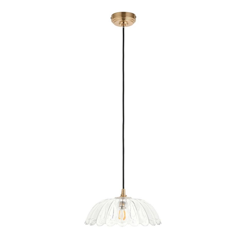 Endon-120750 - Eltham & Carnation - Brushed Aged Brass Pendant with Decorative Glass