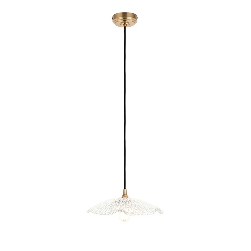 Endon-120751 - Eltham & Orchid - Brushed Aged Brass Pendant with Decorative Glass