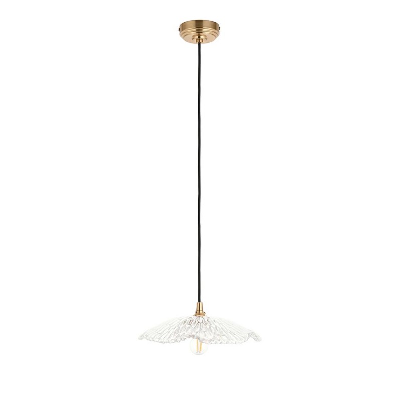Endon-120751 - Eltham & Orchid - Brushed Aged Brass Pendant with Decorative Glass
