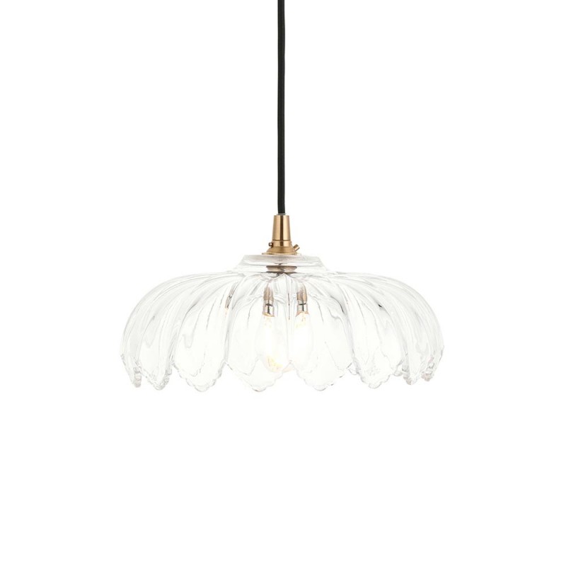 Endon-120752 - Eltham & Camellia - Brushed Aged Brass Pendant with Decorative Glass