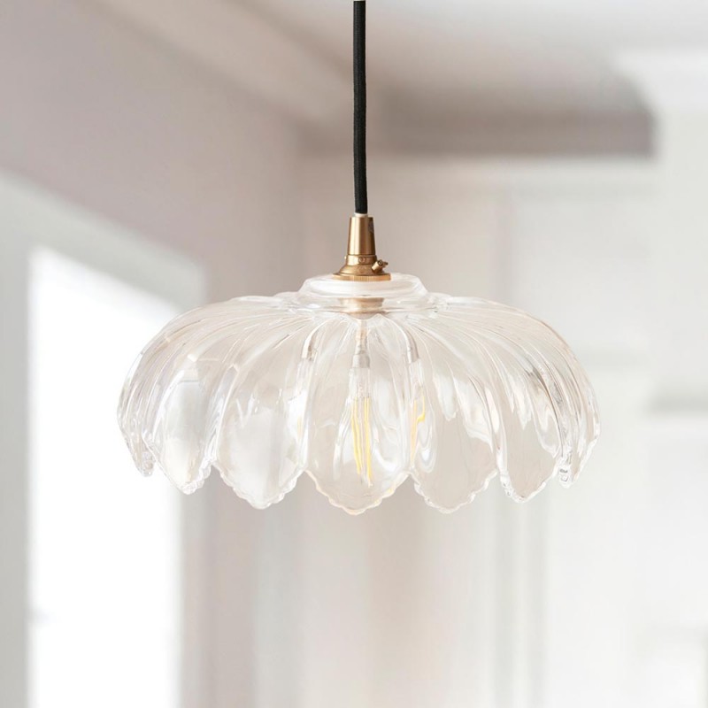 Endon-120752 - Eltham & Camellia - Brushed Aged Brass Pendant with Decorative Glass