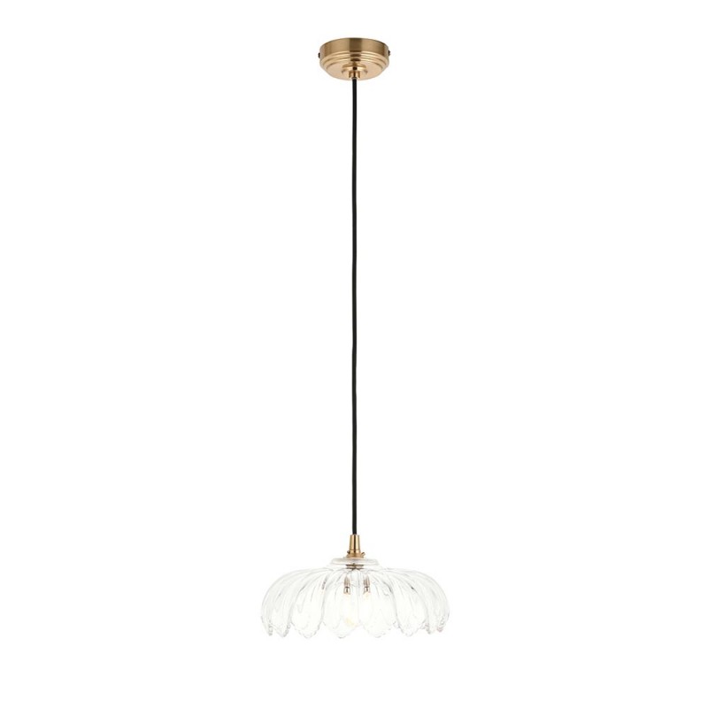 Endon-120752 - Eltham & Camellia - Brushed Aged Brass Pendant with Decorative Glass