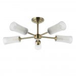 Avelyn - Antique Brass 5 Light Semi Flush with Frosted & Clear Ribbed Glass