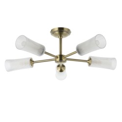 Avelyn - Antique Brass 5 Light Semi Flush with Frosted & Clear Ribbed Glass