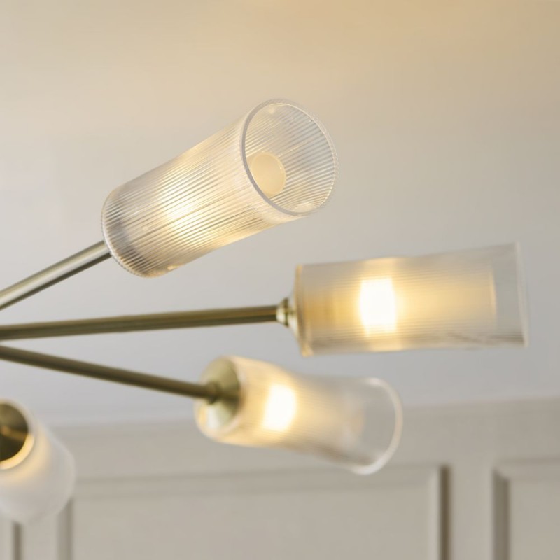 Endon-120758 - Avelyn - Antique Brass 8 Light Centre Fitting with Frosted & Clear Ribbed Glass