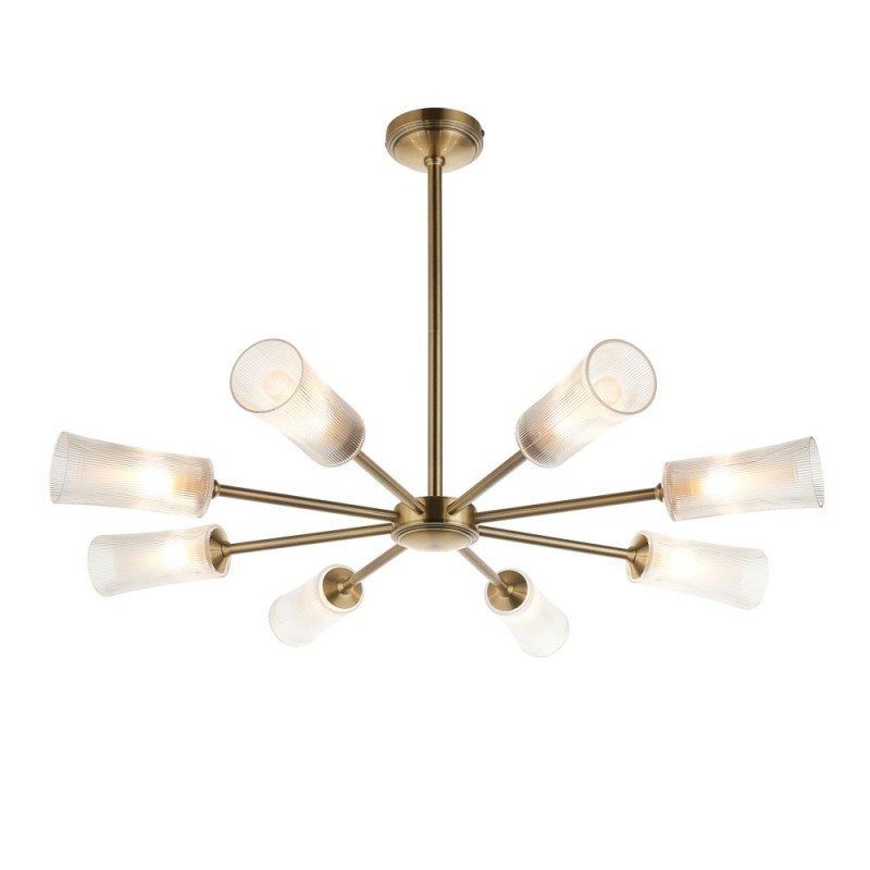 Endon-120758 - Avelyn - Antique Brass 8 Light Centre Fitting with Frosted & Clear Ribbed Glass