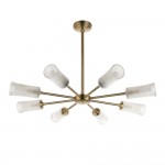 Avelyn - Antique Brass 8 Light Centre Fitting with Frosted & Clear Ribbed Glass